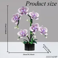 Meiji 13115 Phalaenopsis Fleurs d'orchidée en pot, kit de modélisation de plantes artificielles, puzzle, cadeau d'anniversaire pour adultes, ensembles de blocs de construction