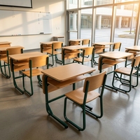 Ensemble de bureau et chaise d'écolier individuel en bois avec structure métallique pour salle de classe