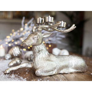 Silver Deer Candle Stand with Four <b>Tealight</b> Holders for Christmas Home Decoration - Product Image 5