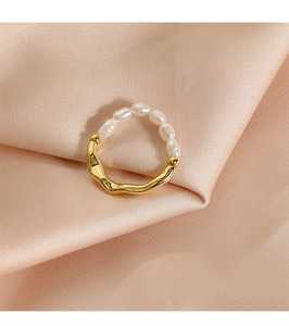 Anillo <span class=keywords><strong>De</strong></span> Perlas <span class=keywords><strong>De</strong></span> agua dulce para mujer, joyería coreana, 6 anillos <span class=keywords><strong>De</strong></span> empalme <span class=keywords><strong>De</strong></span> <span class=keywords><strong>Metal</strong></span> chapado en oro para niña - Product Image 1