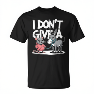 T-shirt unisexe noir pour adulte, col rond, manches courtes, imprimé sérigraphié, avec le motif 'I Don't Give A Rat's Donkey Mouse Meme' - Product Image 3