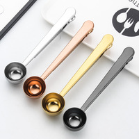 Cuillère à mesurer en acier inoxydable pour grains de café, en cuivre doré, avec clip pour sac