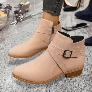 Bottines à talon carré confortables pour femmes, avec semelle en caoutchouc, fermeture éclair latérale, style rétro, talon épais pour l'automne - Product Image 3