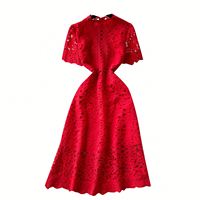 Robe Midi Décontractée Empire en Dentelle Creuse pour Femme, Tunique Romaine Anti-Plis Respirante et Écologique, Coupe Droite, Collection Été 2025
