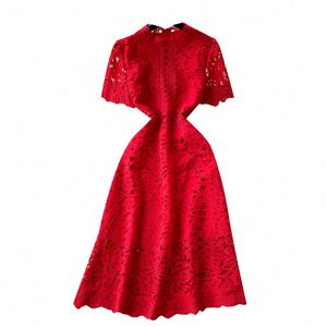 Vestido Midi Casual de Verano 2025 para Mujer, Tejido Ecológico, Transpirable, Antiarrugas, Estilo Túnica Romana, Corte A, con Encaje Hueco y Cintura Imperio - Product Image 5