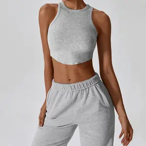 Toptan kolsuz egzersiz tops kadın spor yüksek kalite seksi kadınlar nervürlü racerback tank top örgü nervürlü kırpma kolsuz yelek