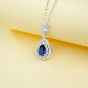 Pendentif goutte d'eau en saphir de qualité supérieure plaqué rhodium argent 925, chaîne de clavicule de luxe, bijoux de mariage tendance - Product Image 5