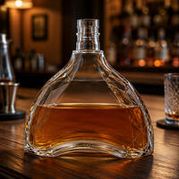 Bouteille en verre découpée en forme d'éventail unique, 700 ml, transparente, pour spiritueux, conteneur vide pour brandy et vin