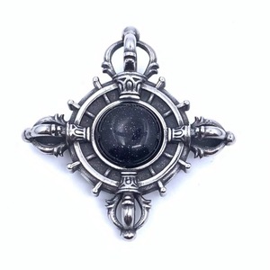 yunnique Stainless Steel Cross Pendant With Black Stone <b>Compass</b> Design Themed For Men's Necklace - Product Image 1