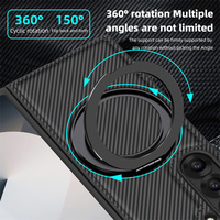 Casing HP Kulit PU Motif Serat Karbon Mewah untuk Samsung Z Fold 8 3 4 5 6 7 dengan Penyangga Logam Putar 360 Derajat dan Penutup Pengisian Daya Magnetik