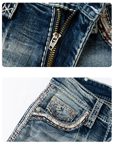 Jeans de mezclilla para hombre con bolsillos traseros bordados de costuras resistentes, corte recto de cintura media, estilo moderno - Product Image 6