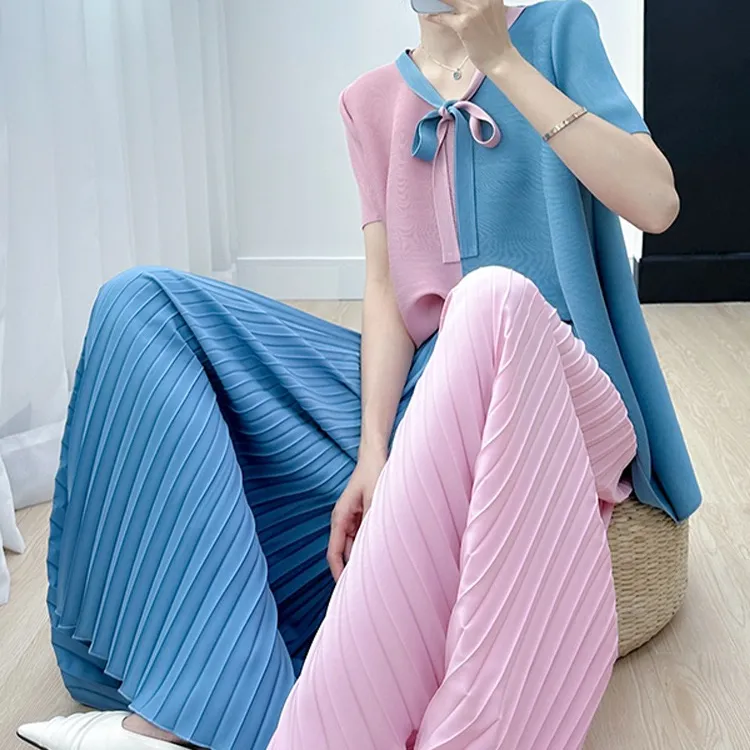 2023三ヤケ服最新デザインフリーサイズパッチワークカラーコスチュームプリーツツーピースセット衣装