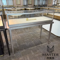 Vitrine de magasin MASTER avec cadre argenté, éclairage LED, en verre, pour bijoux, verrouillable, de luxe, haut de gamme, pour comptoir de boutique