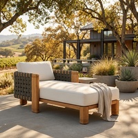 Chaises longues d'extérieur modernes de luxe en teck massif, tressées en corde, écologiques, résistantes aux UV, avec coussins, toutes saisons, pour piscine, hôtel, villa