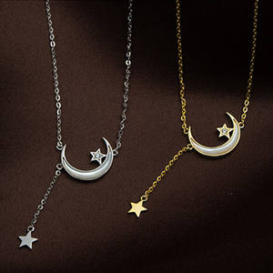 Collana a catena con clavicola in acciaio inossidabile atmosferico coreano ciondoli con stella e luna collana non sbiadita - Product Image 5