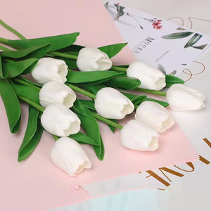 Tulipanes artificiales Flores Látex Tulipán Tallos Real Touch Faux Orange Flower - Product Image 2