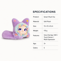 Peluche interactive IA renard parlant intelligent avec chat vocal Wi-Fi, capteur tactile, écran oculaire et contrôle par application – Cadeau unisexe pour tous les âges