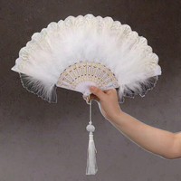 Éventail pliant élégant pour femme, en dentelle et plumes, pour la danse, fait main, style antique, en plastique durable, classique, multicolore, cadeau de fête