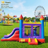 Combo Toboggan Gonflable Commercial Certifié CE avec Murs en Filet, Château Gonflable Extérieur pour Location Commerciale