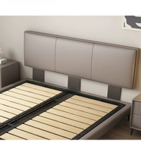 Cadre de lit flottant moderne haut de gamme avec éclairage d'ambiance LED, lit rembourré gris clair avec tête de lit moelleuse