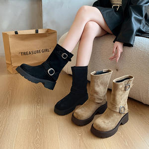 Botines <span class=keywords><strong>de</strong></span> Ante <span class=keywords><strong>para</strong></span> <span class=keywords><strong>Mujer</strong></span> 712-5, Tacón Grueso, Sin Cordones, <span class=keywords><strong>para</strong></span> Pantorrillas Anchas, Calzado Cálido <span class=keywords><strong>de</strong></span> Invierno, Zapatos Cómodos <span class=keywords><strong>de</strong></span> Moda <span class=keywords><strong>para</strong></span> <span class=keywords><strong>Mujer</strong></span>, Suela Gruesa - Product Image 2