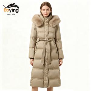 Veste <span class=keywords><strong>longue</strong></span> d'hiver épaisse en duvet de canard blanc pour <span class=keywords><strong>femme</strong></span> Boying 2025, mi-<span class=keywords><strong>longue</strong></span>, au-dessus du genou, cintrée à la <span class=keywords><strong>taille</strong></span>, coupe ajustée, à capuche, respirante, ODM - Product Image 1
