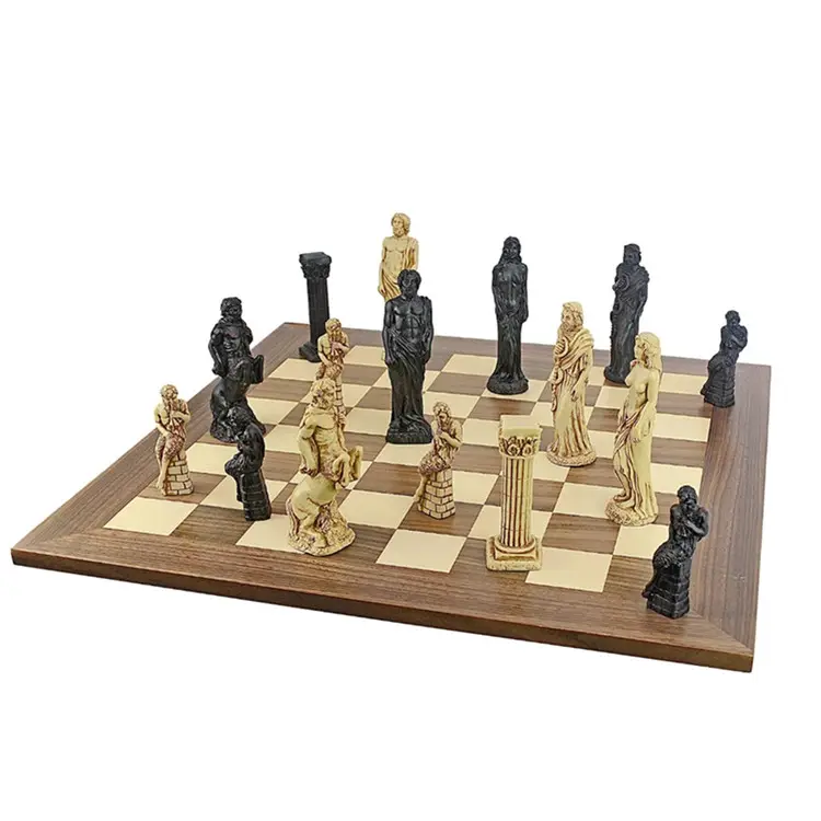 Gods of Greek Mythology Complete Chess Set, 6 Inch, 16 Pieces and Board, Two Tone Stone