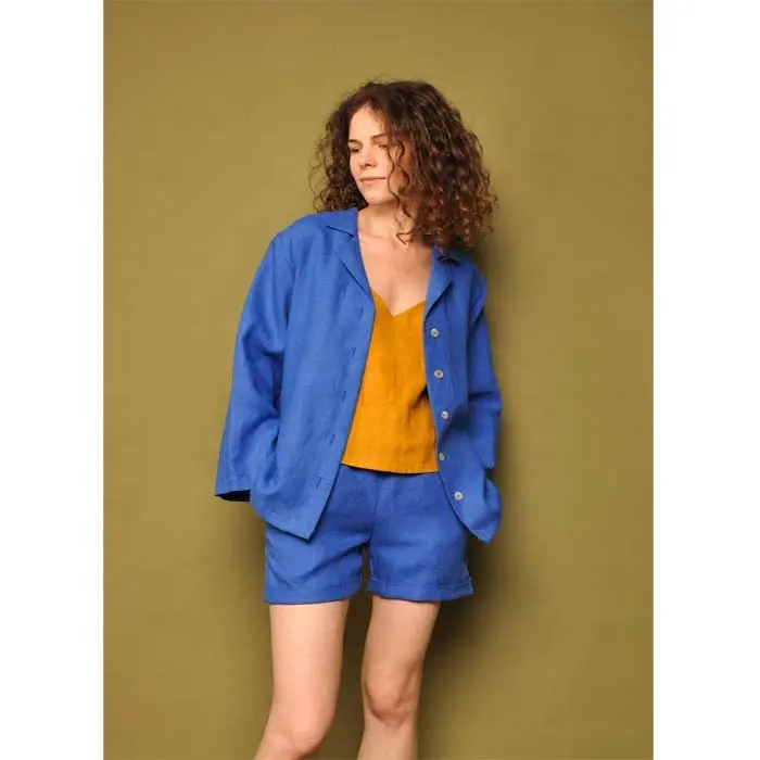 Женская льняная рубашка с длинным рукавом, красивая ультратонкая блузка с синим воротником, для защиты от солнца, летняя одежда