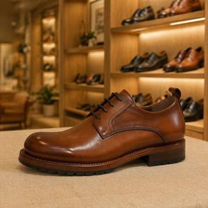 Chaussures Derby Oxford pour hommes en cuir véritable, fabrication Goodyear, bout pointu, OEM ODM |   Finition polie à la main |   Ouverture de moule gratuite |   Inspection complète à 100% - Product Image 1
