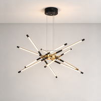 Lustre LED Sputnik moderne, luminaire suspendu linéaire noir et or pour salon, salle à manger, chambre à coucher