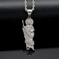 Colliers pendentifs en acier inoxydable imperméable et résistant au ternissement, style hip-hop vintage, Saint Jude, religieux, catholique, vente en gros pour hommes