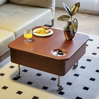 Höhenverstellbarer Rustikaler Couchtisch Massivholz Metall Rollbar Beweglich mit Stauraum Retro Modern für Wohnzimmer Schlafzimmer Hotel