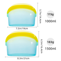 2 Pcs Sacs alimentaires en silicone Sandwich Congélateur Sac de stockage alimentaire réutilisable Sacs de congélation en silicone sans Bpa