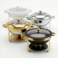 Recipiente para Calentar Comida Plegable de Acero Inoxidable de 6QT/5QT con Vidrio Transparente, Diseño sin Humo, Calentador de Comida a Gas, Recipiente Dorado para Calentar Comida