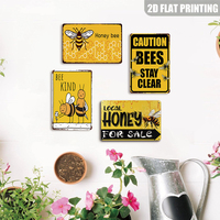 Panneau en métal vintage Bee Kind avec des abeilles mignonnes de dessin animé, art mural rétro