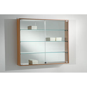 Vitrina moderna para montaje en pared, 95x85cm, puertas de vidrio de madera de cerezo con parte trasera de espejo y estantes ajustables - Product Image 1