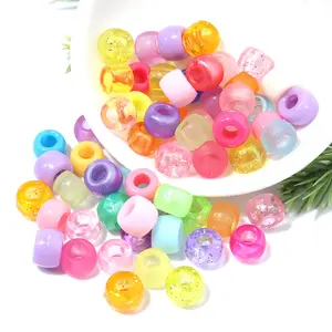 Vente en gros de 100 pièces/paquet de perles en plastique à grand trou accessoires porte-clés bricolage accessoires d'artisanat faits à la main perles