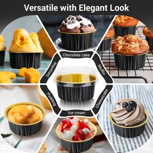 125ml Disposable Food-grade Black Gold Mini Aluminum Foil Muffin <b>Cupcake</b> <b>Baking</b> <b>Tray</b> with Plastic Lid - Product Image 4