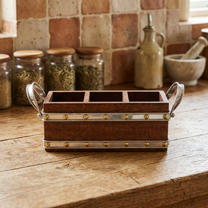 Luxury Customizable Wooden Caddy Extra <b>Large</b> <b>Storage</b> Box Handle Eco-Friendly Portable Tableware Holder Home Hotel Use American - Product Image 1