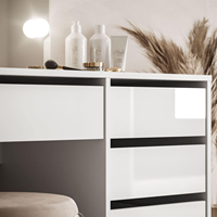 Commode en bois durable et de haute qualité, finition blanc brillant, avec miroir et tiroirs spacieux, lampe d'éclairage pour chambre à coucher