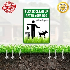 Panneau « Nettoyez après votre chien » avec piquets, 9 x 12 pouces - Plastique ondulé - Veuillez ramasser les excréments de votre chien dans la cour et sur l'herbe - Product Image 2