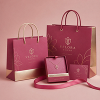 Ensemble de packaging cadeau de luxe personnalisé pour bijoux, sac en papier, boîte à collier, carte de remerciement et ruban