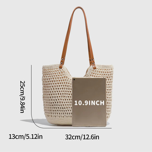 Borsa a Rete da Spiaggia Estiva all'Ingrosso Beige Personalizzata Borsa a Tracolla in Maglia Lavorata a Maglia con Cinghia in Pelle - Product Image 6