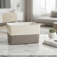 Panier de rangement rectangulaire de luxe non pliable en paille de papier tressée bicolore avec doublure pour vêtements, pour chambre, salon, maison