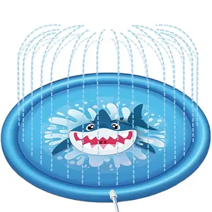 Çocuklar için özelleştirilmiş köpekbalığı şişme sıçrama yağmurlama ped açık su paspası oyuncaklar bebek sığ havuz köy çeşme oyun matı