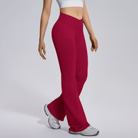 Celana Yoga Wanita Model Crossover Flare dengan Logo Custom, Pinggang Tinggi, Kontrol Perut, Kaki Lebar, untuk Olahraga