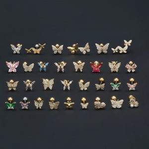 Petit Piercing <span class=keywords><strong>Femme</strong></span> Or 18k Laiton Métal Bijoux Doux Papillon <span class=keywords><strong>Oreille</strong></span> Os Clous Femelle Couleur Petit Animal Boucles <span class=keywords><strong>d</strong></span>'Oreilles Clous - Product Image 1