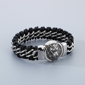 KALEN moda uomo Punk bracciale in acciaio inox braccialetto a maglia <span class=keywords><strong>leone</strong></span>/lupo - Product Image 4