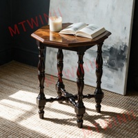 Table d'appoint compacte en bois de palissandre octogonal, pieds en bois de caoutchouc tournés à la main, 17x17x23,6 pouces, finition noyer, pour salon, chambre à coucher