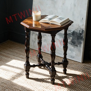 Mesa Auxiliar Compacta <span class=keywords><strong>de</strong></span> Madera <span class=keywords><strong>de</strong></span> Burl Octogonal, Patas <span class=keywords><strong>de</strong></span> Madera <span class=keywords><strong>de</strong></span> Caucho Torneadas a <span class=keywords><strong>Mano</strong></span>, 17x17x23.6 pulgadas, Acabado en Nogal, para Sala <span class=keywords><strong>de</strong></span> Estar, Dormitorio - Product Image 1